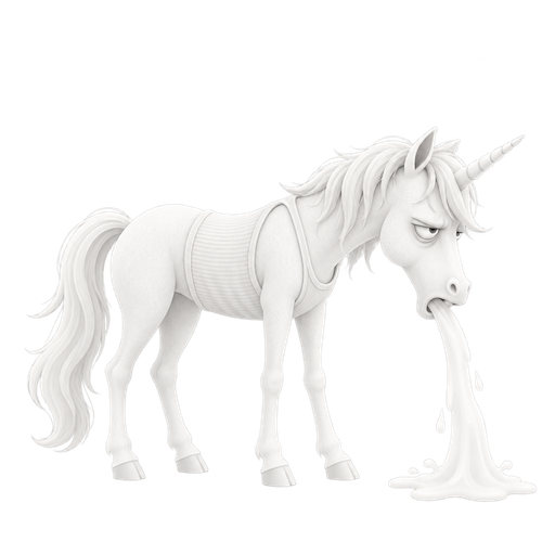 einhorn mit unterhemd, kotzend